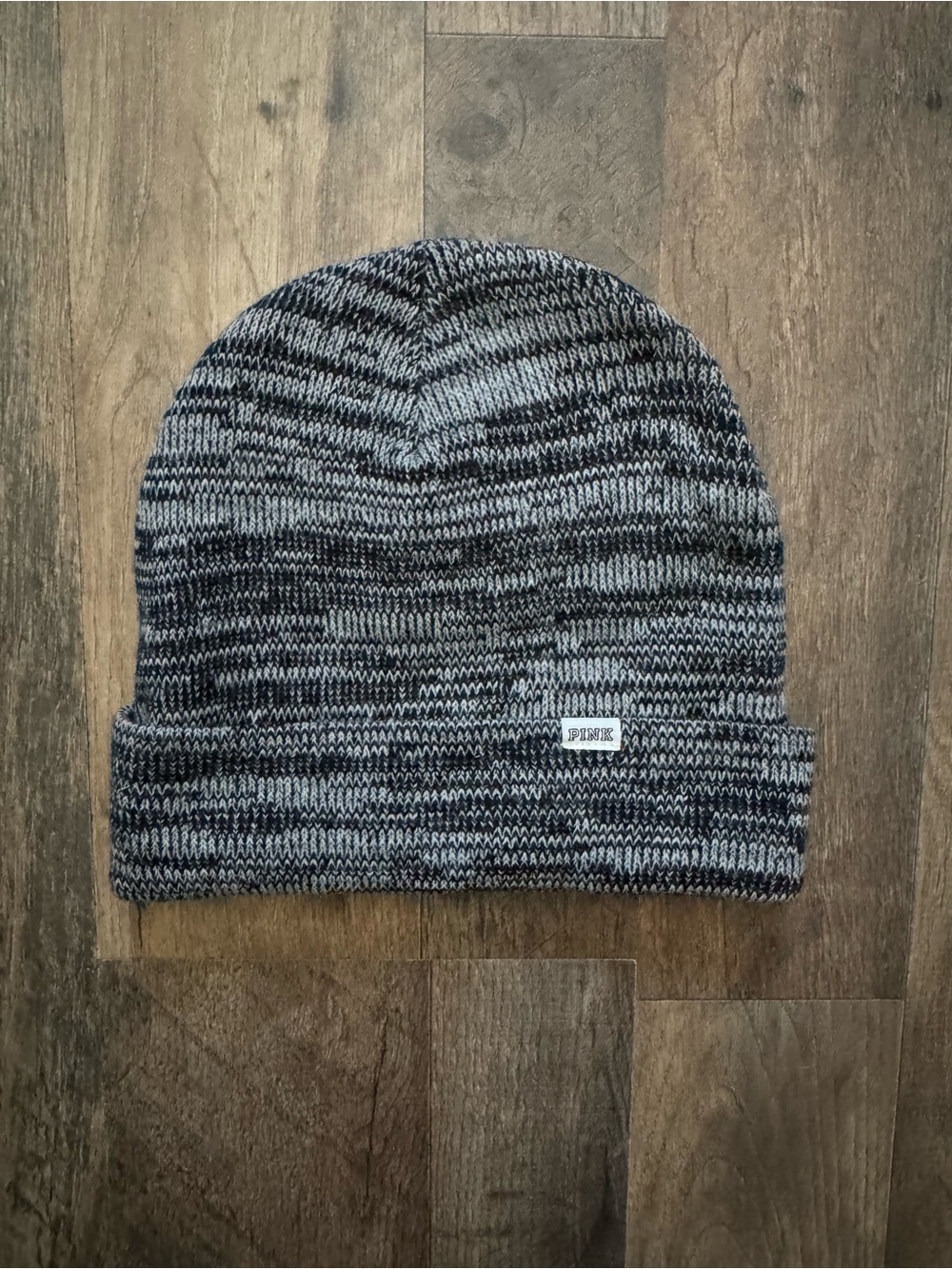 PINK Victoria's Secret Black and Gray Marled Knit Beanie